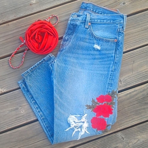 Levi 501 Denim - Rare Levi 501 Torn & Tattered Red Rose Jeans …